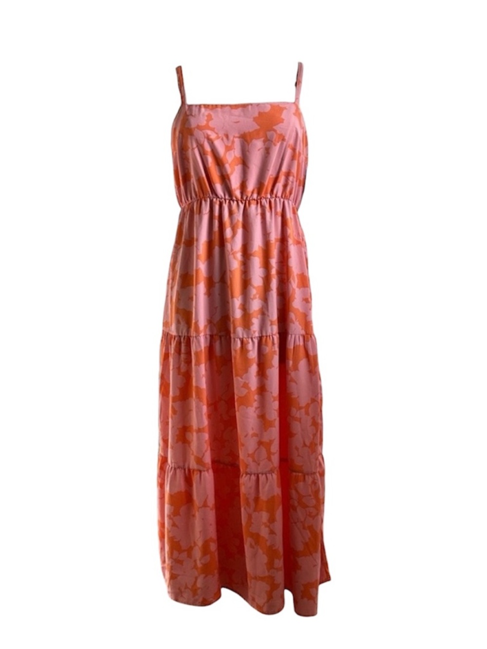NWT Boho Pink Orange Floral Sz XL Maxi Sundress Tiered Flowy Spaghetti Strap
